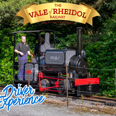 Man standing by a black steam locomotive with 'Driver Experience' text overlay.