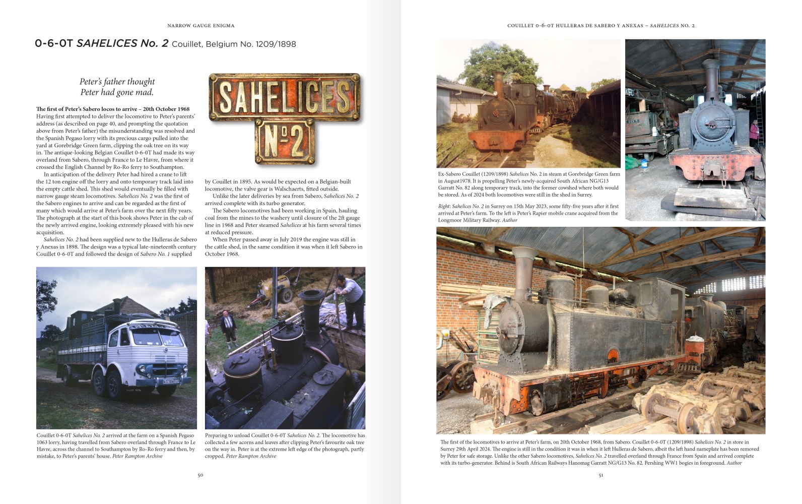 Magazine spread with images and text about Couillet steam locomotives, including Sahelices No. 2.