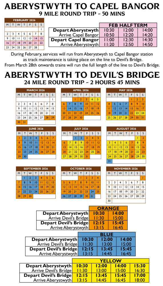 Aberystwyth train timetable for 2026